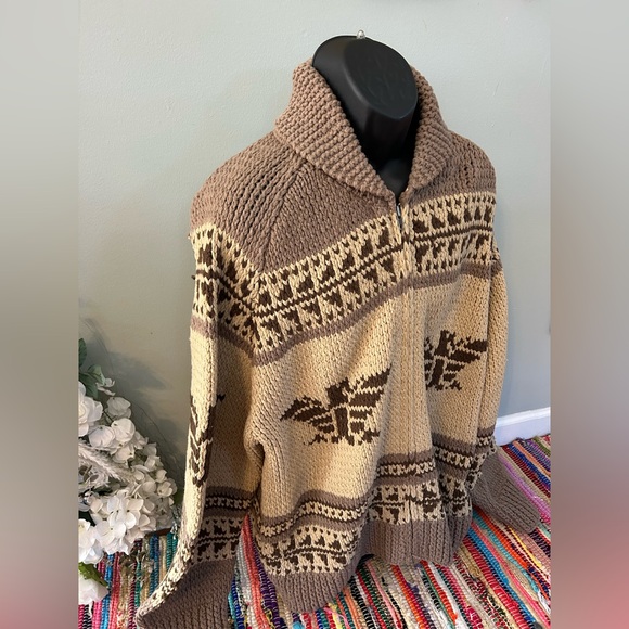 y2k Polo Ralph Lauren Cowichan Sweater Wool Cardigan American Flag Tan XXL - Picture 4 of 6